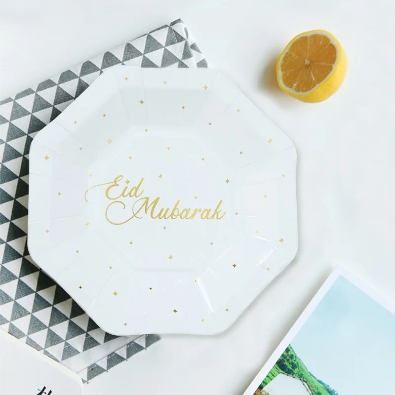 Eid Paper Plate Gold White 7inch 8ct (616207)