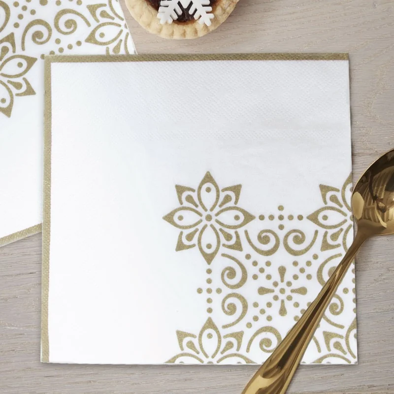 Eid Party Napkin Gold White 33cm 20ct (617063)