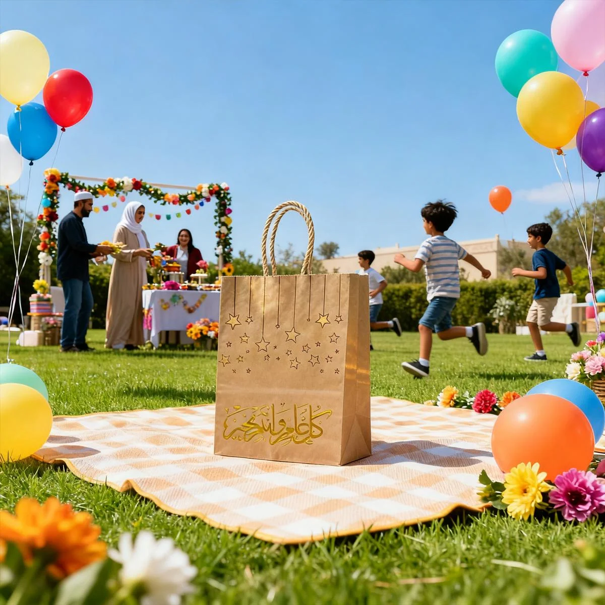 Gold Foil Islamic Festive Kraft Gift Paper Bag - S — packaging