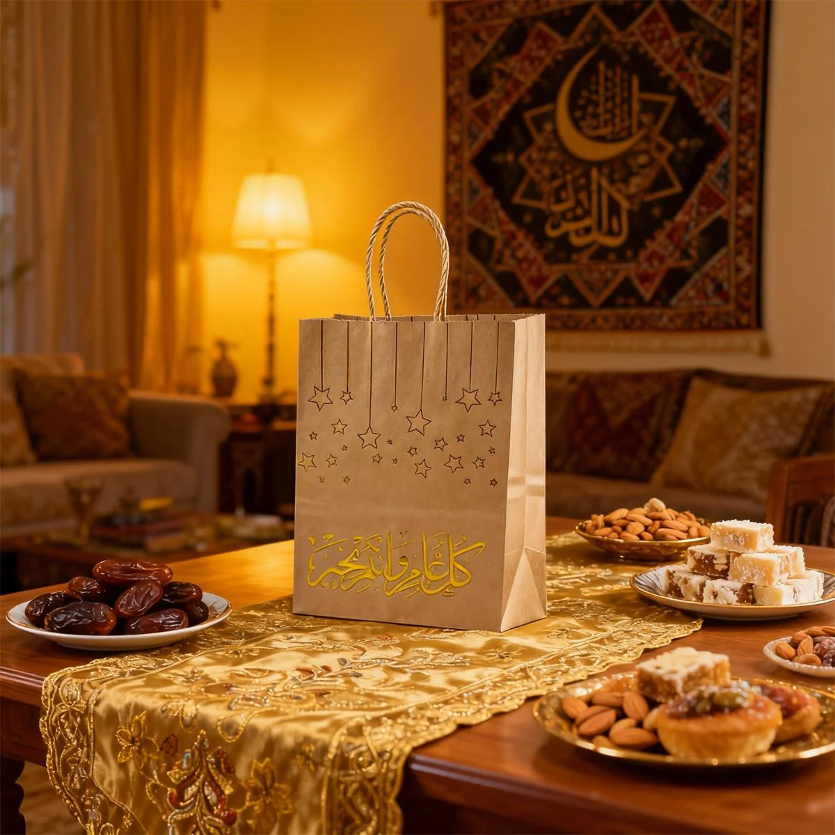 Gold Foil Islamic Festive Kraft Gift Paper Bag - L — packaging