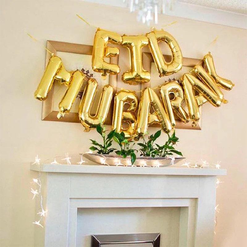 Eid Lettering Foil Balloon Garland Set 10pcs Gold (625260)