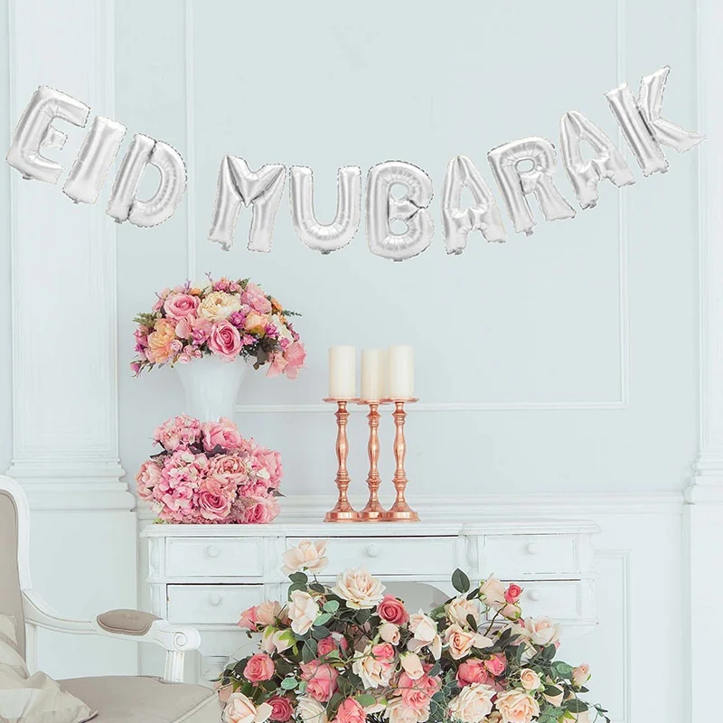 Eid Lettering Foil Balloon Garland Set 10pcs Silver (625425)