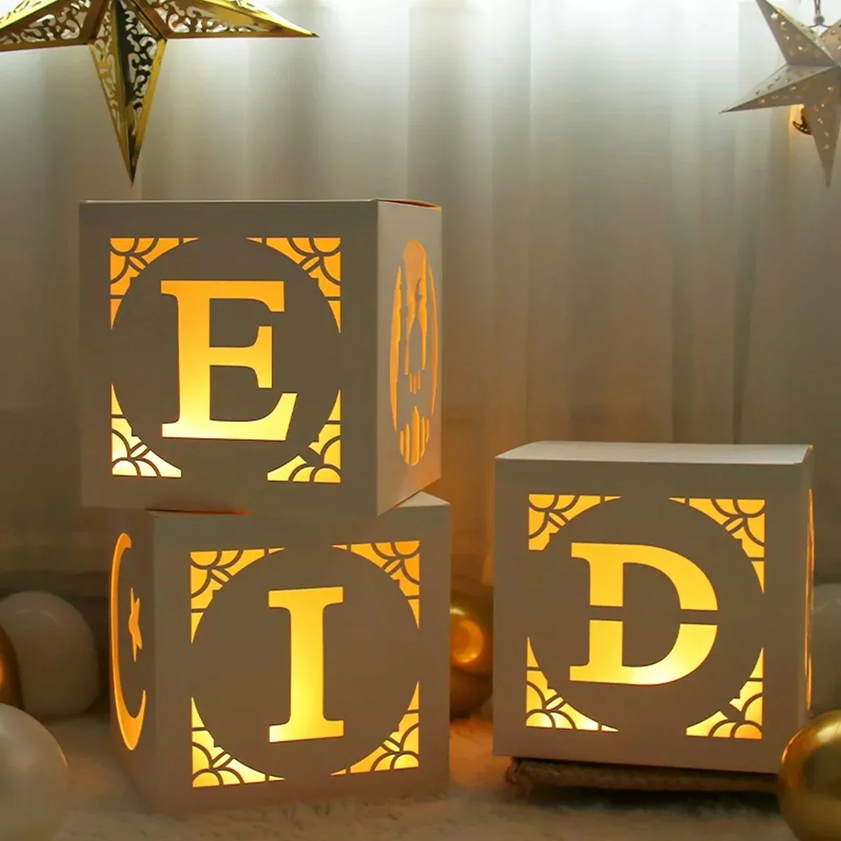 Eid Paper Box with LED light 3pcs — size reference