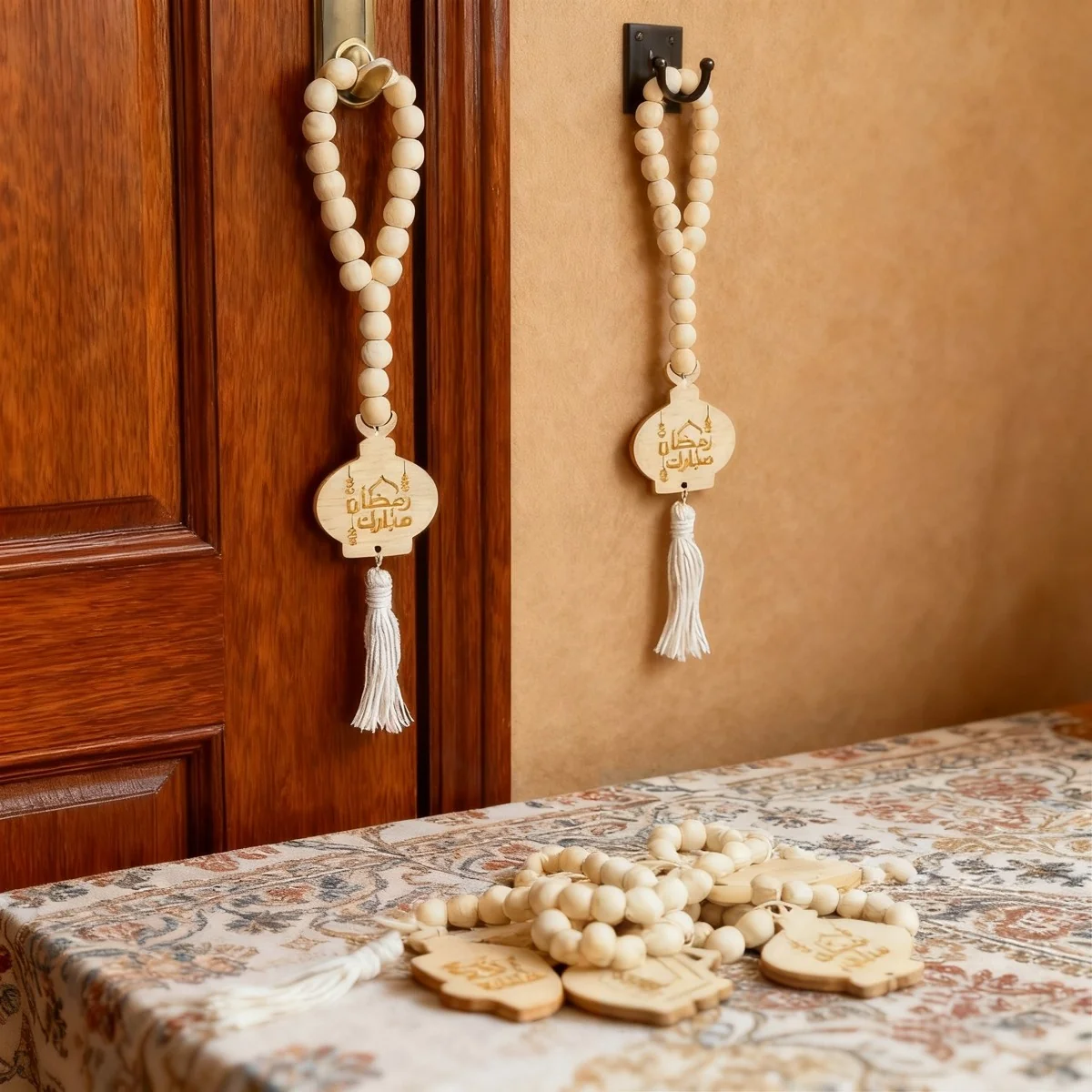 Ramadan Mubarak Wooden Bead Wall Hanging round wooden bead garland (642169)