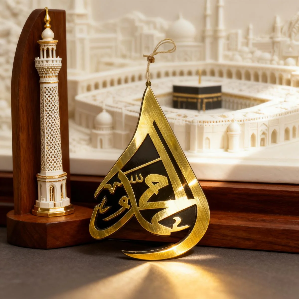 Gold Islamic Wall Art Teardrop Pendant — size reference