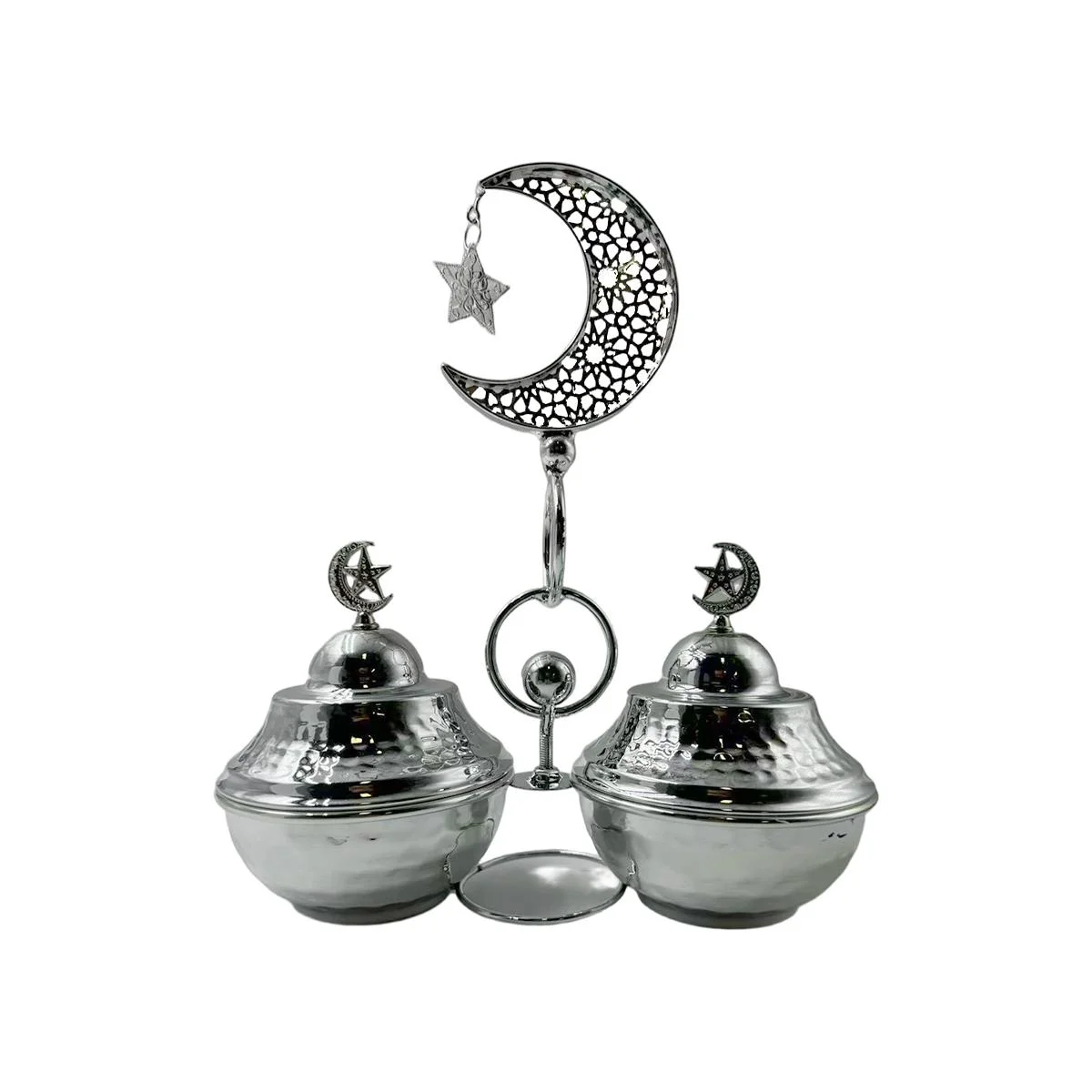 Silver Moon & Star LED Light Double Candy Jar — front view