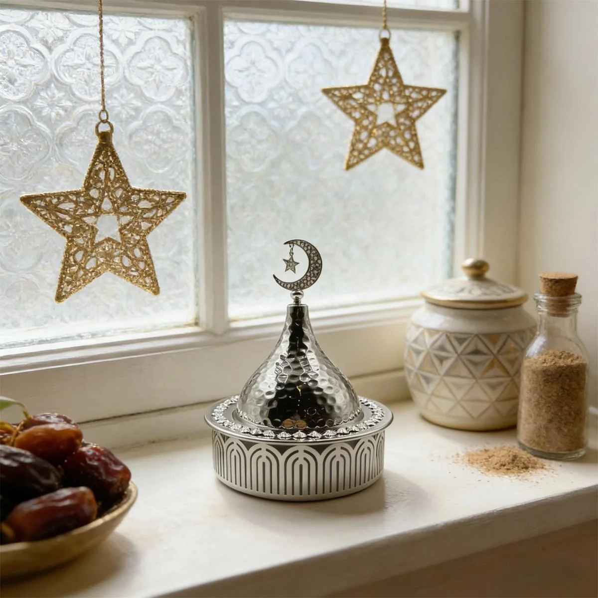 Silver Islamic Crescent Jar — size reference