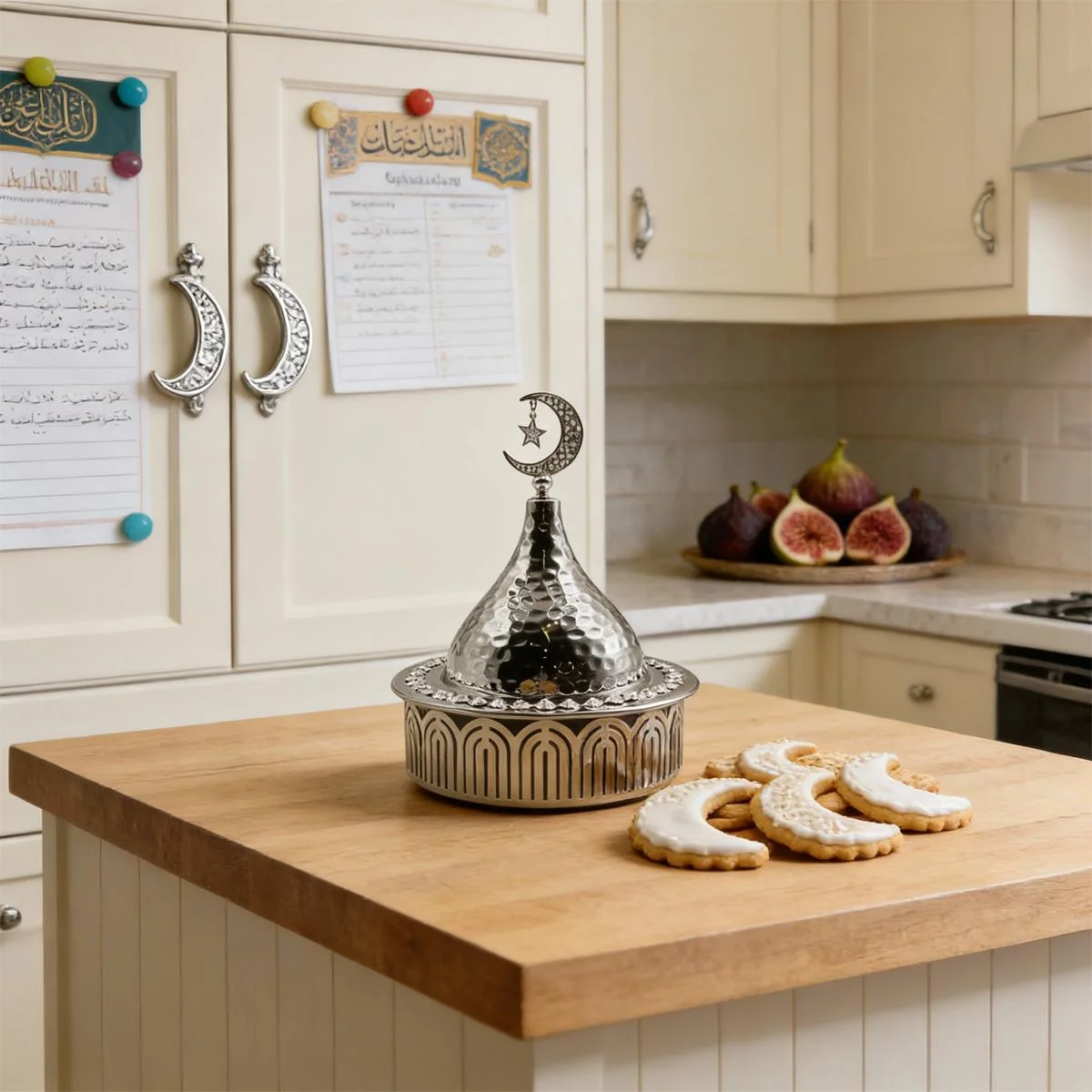 Silver Islamic Crescent Jar — angle view