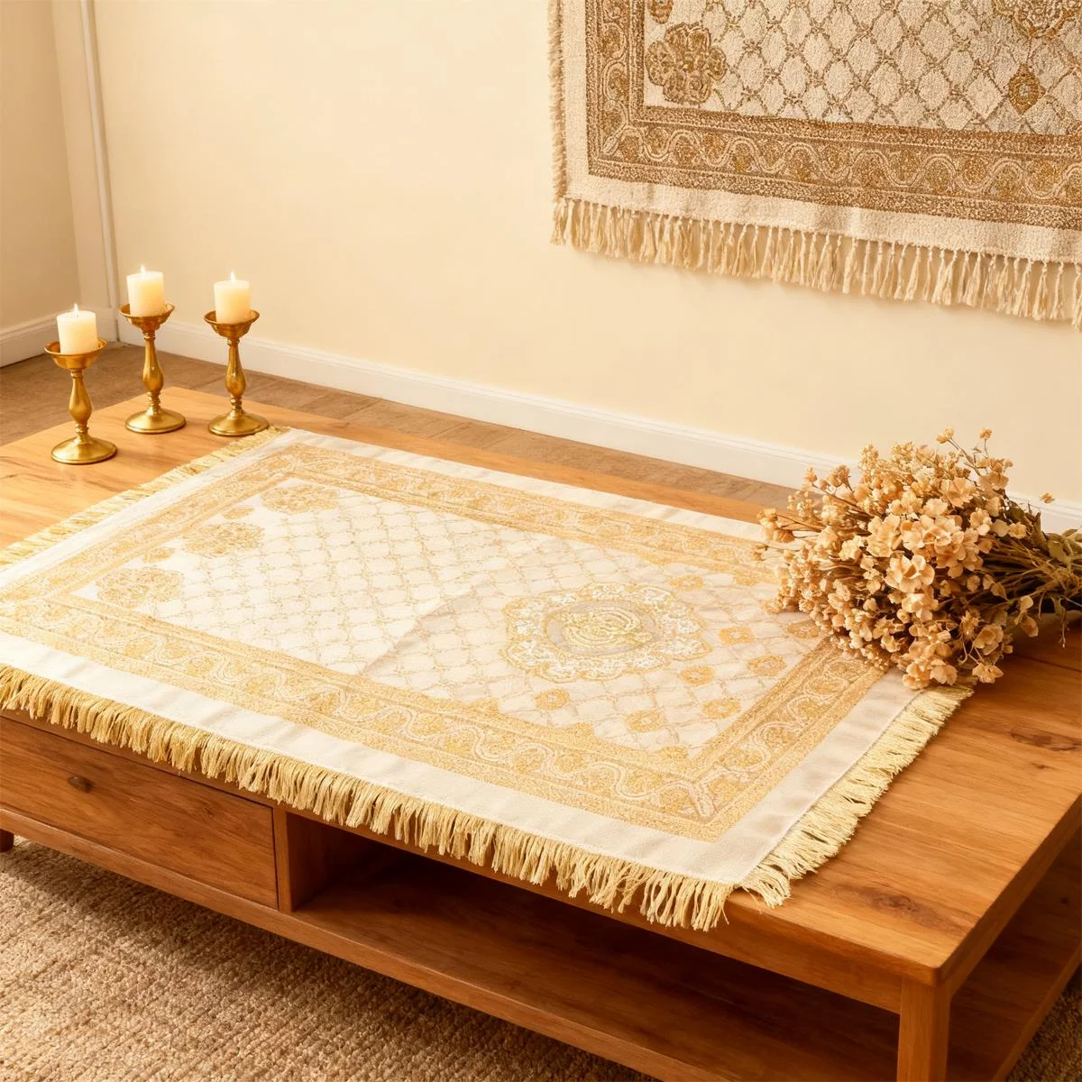 Prayer Mat with Tasbih Prayer Beads — front view