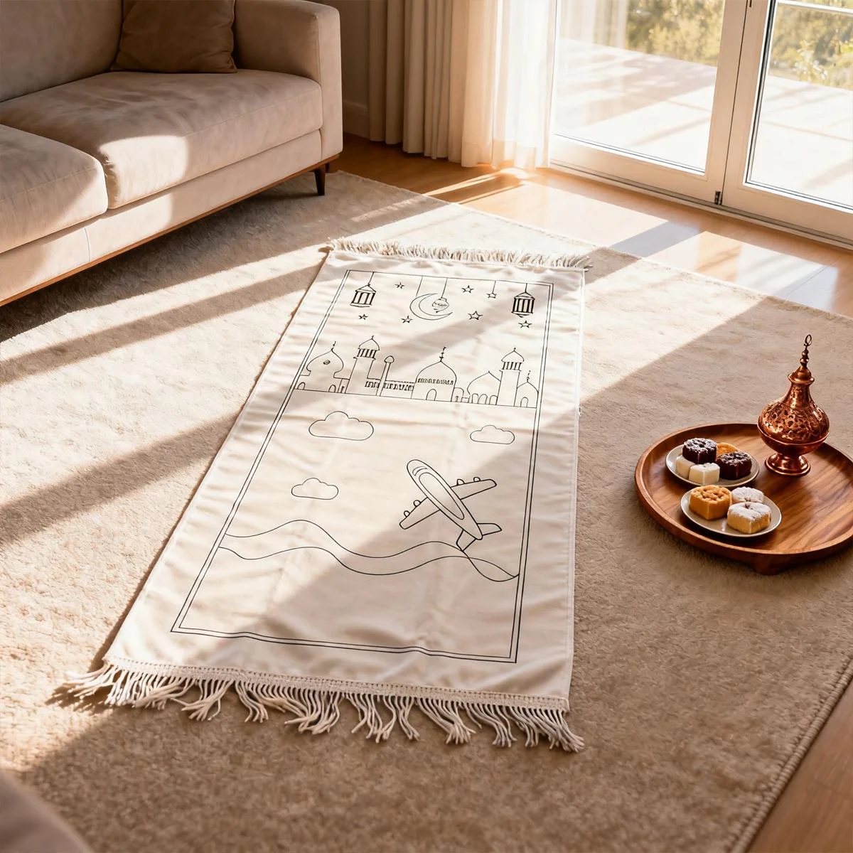 Prayer Mat with tassel packaging — size reference