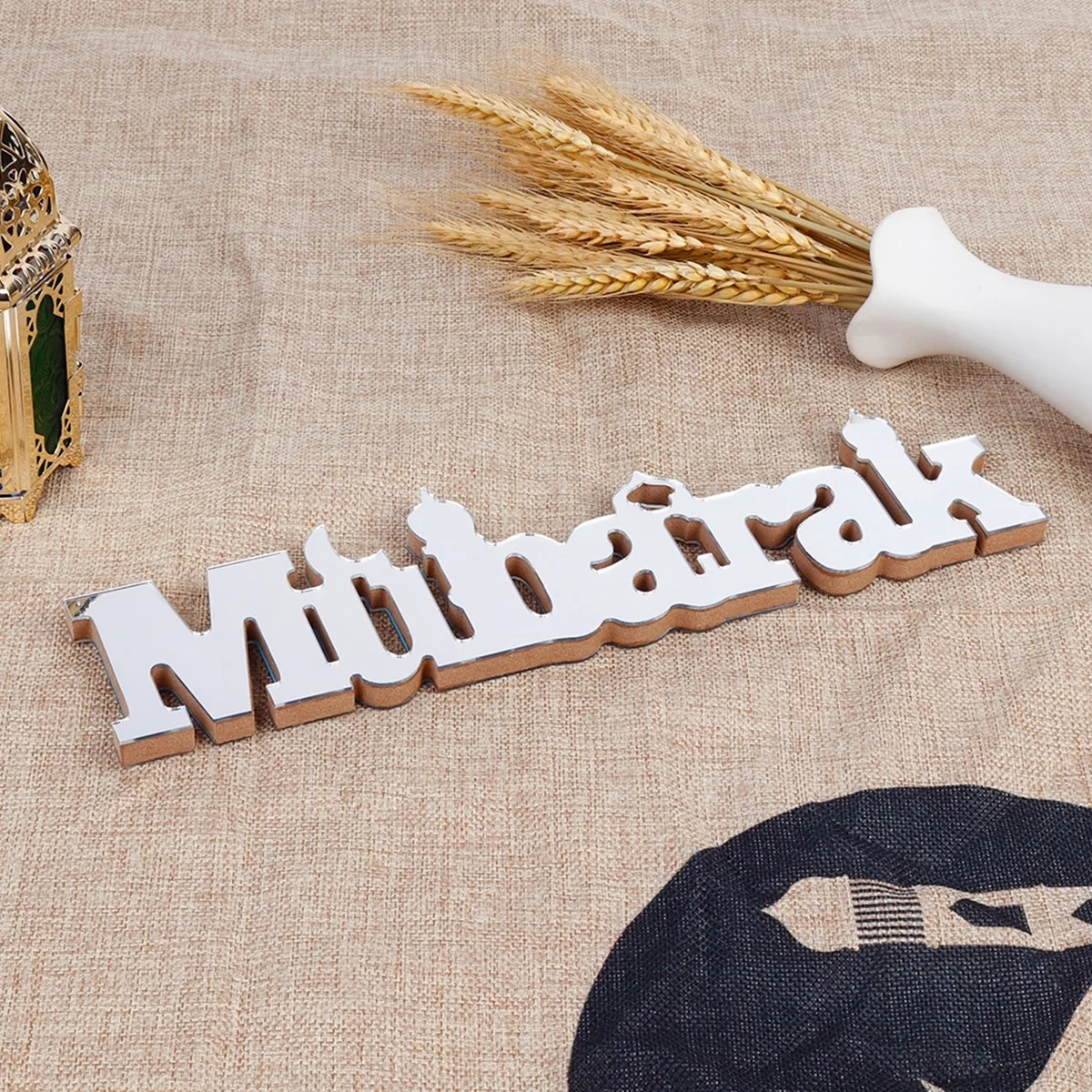 Wood Lettering Ornament Mubarak Silver (650077)