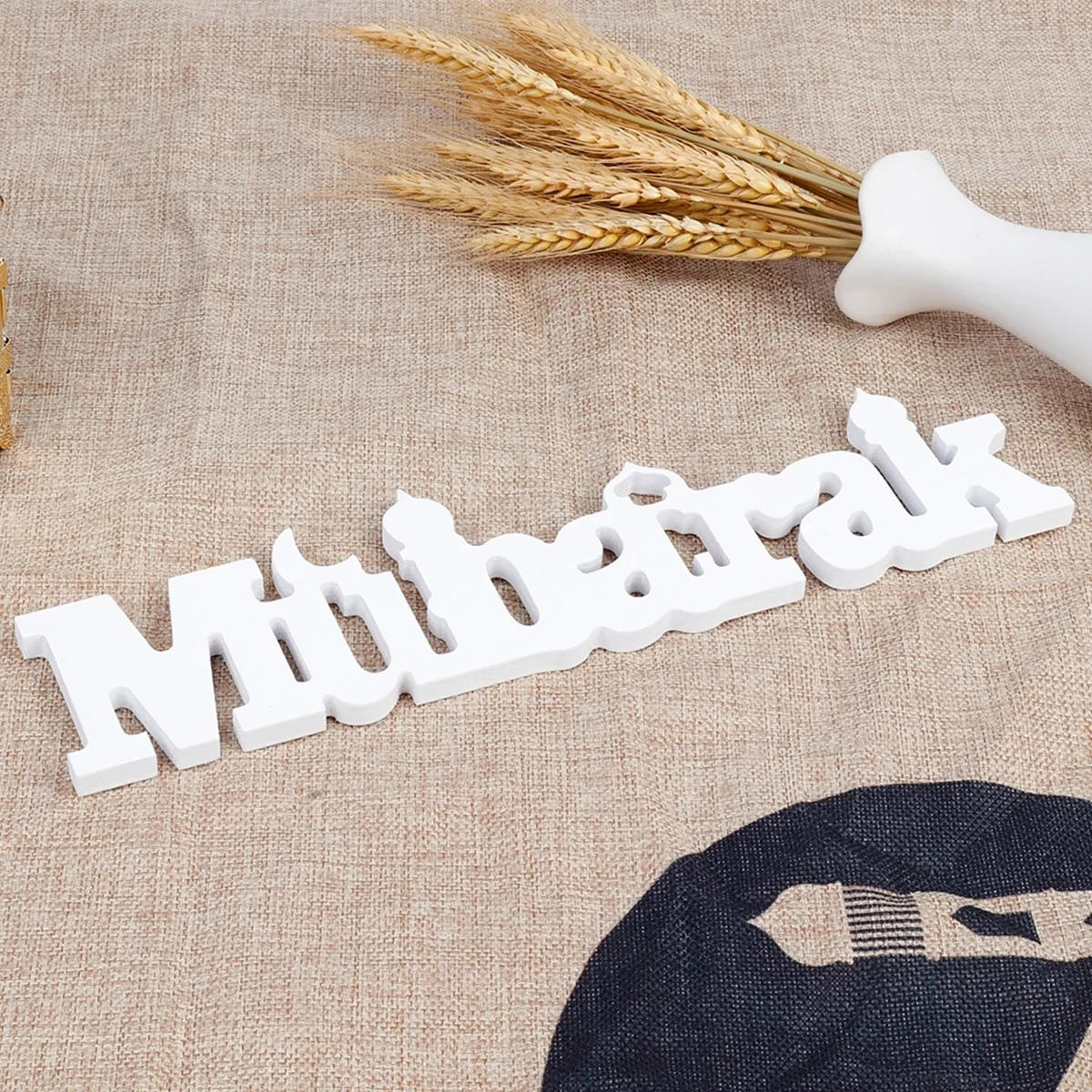 Wood Lettering Ornament Mubarak White (650078)