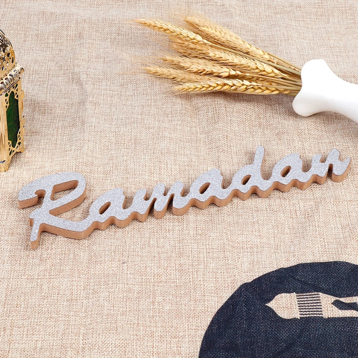 Wood Glitter Lettering Ornament Ramadan Silver (650083)
