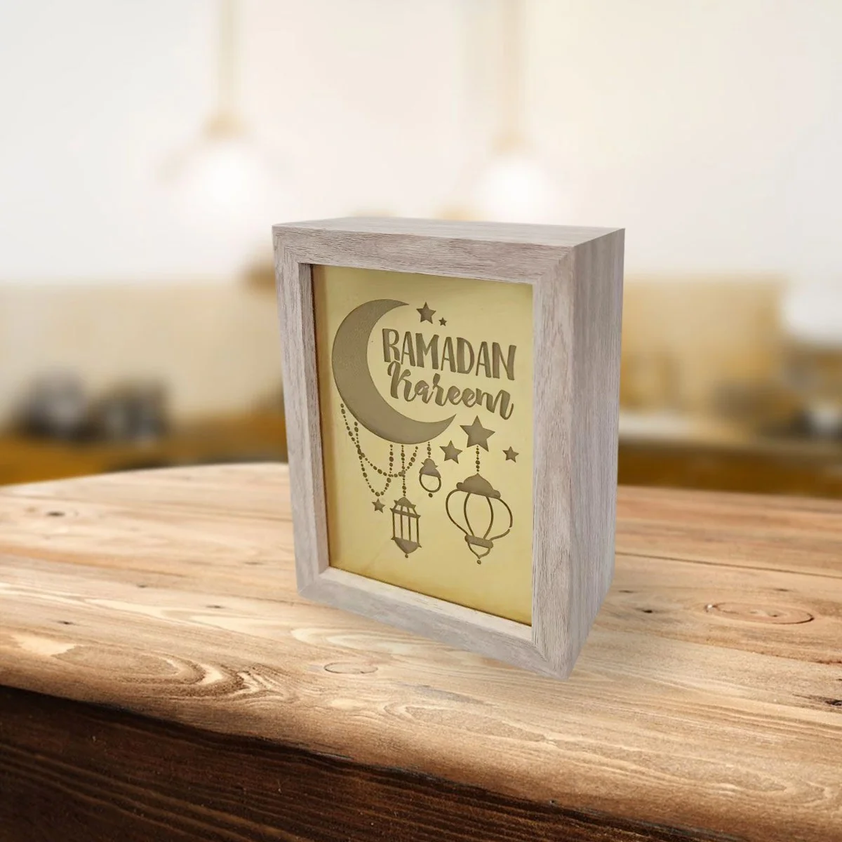 Ramadan Light Box Ornament Gold LED — detail