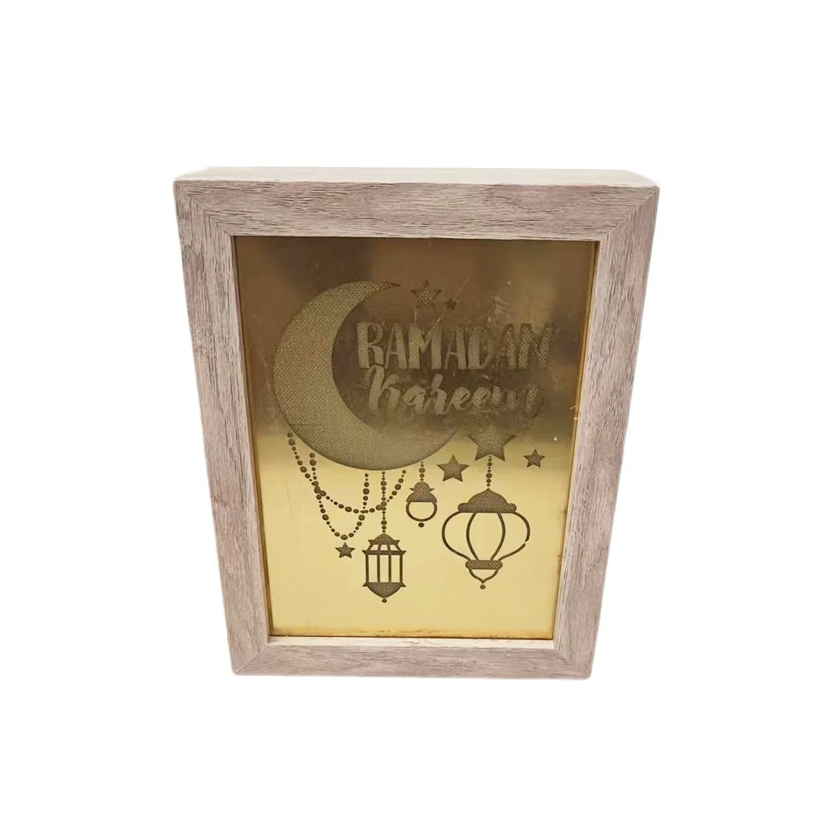 Ramadan Light Box Ornament Gold LED — angle view