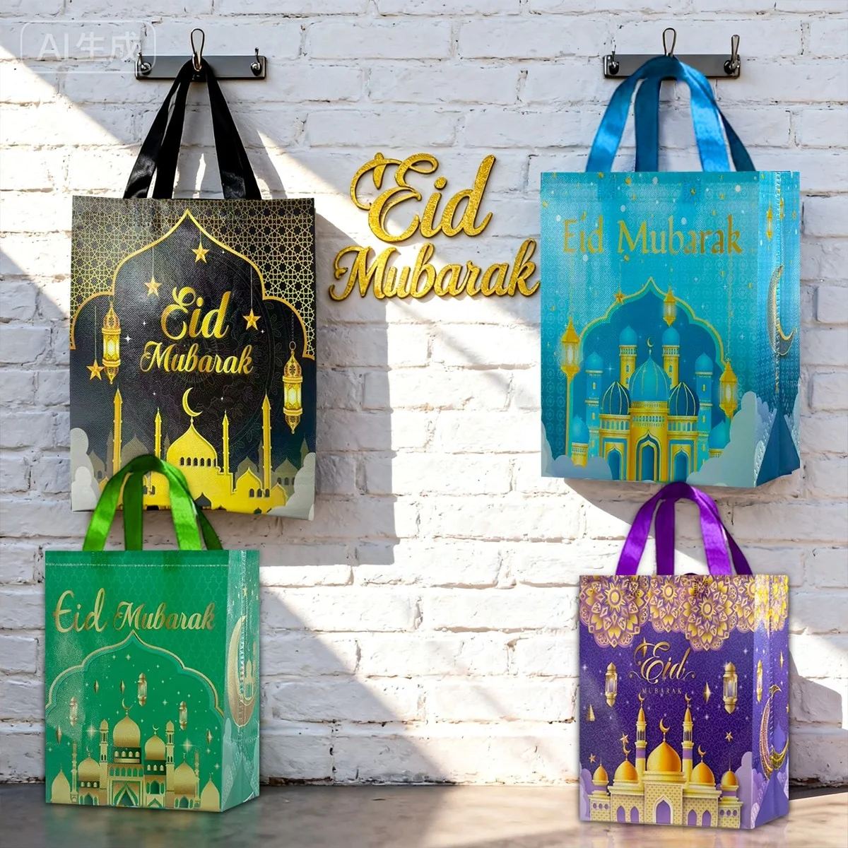 Ramadan gift bag - 4 pieces Black large + Blue large + Green small + Purple small — angle view