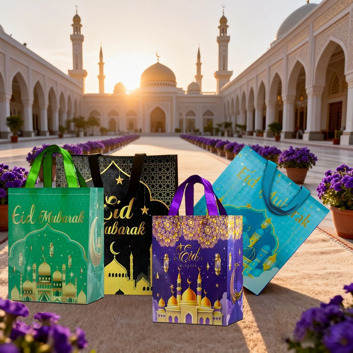 Ramadan gift bag - 4 pieces Black large + Blue large + Green small + Purple small — contents