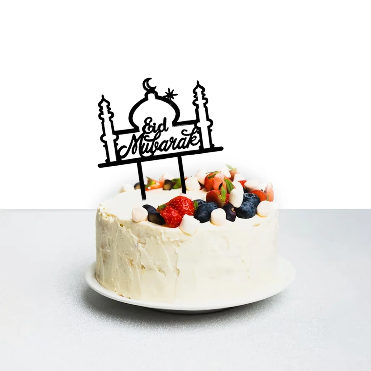 Eid Mubarak Cake Pick Black colour — angle view