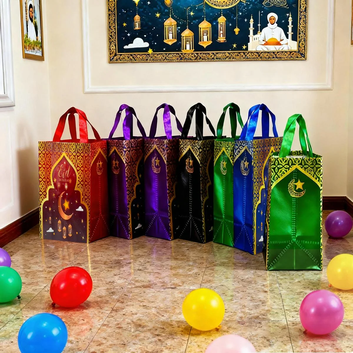 Ramadan Gift Bags - 12pcs 5024 Series, 2 of each of the six colors 29*27*12 — packaging