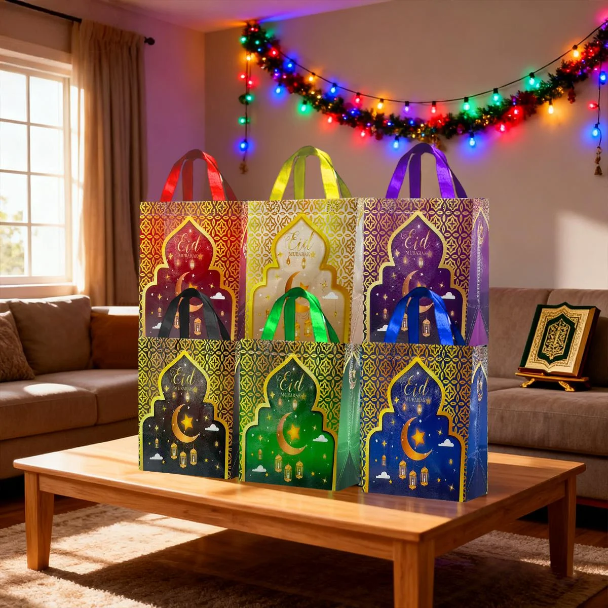 Ramadan Gift Bags - 12pcs 5024 Series, 2 of each of the six colors 29*27*12 — angle view
